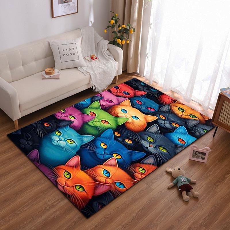 Colorful Cartoon Cats Pattern Carpet for Living Room or Bedroom Decor Suitable for use as an anti-slip for living room bedroom sofas