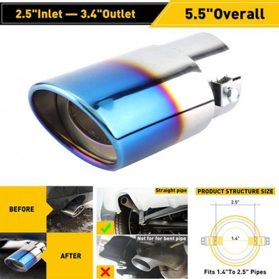 Car Auto Blue Rear Exhaust Pipe Tail Muffler Throat Tip Tailpipe Auto Parts