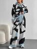 Flame splicing European and American autumn and winter casual long-sleeved suit women's hooded sweater trousers two-piece set
