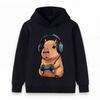 Cute Capybara Gamer Headset Print Kids Hoodie Boys Girls Casual Soft Pullover Sweatshirt Fashion Game Lover Long Sleeve Top For Children Daily Wear