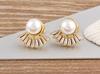 Nidin French Light Luxury Gold Color Natural Freshwater Pearl Stud Earrings For Women Korean Zircon Exquisite Party Jewelry Gift