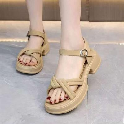 Sandalen Damen Sommer 2025 neue Muffin-Plateau Freizeit Sport Römische Strandschuhe Ein-Wort-Riemen mit Rockschuhen