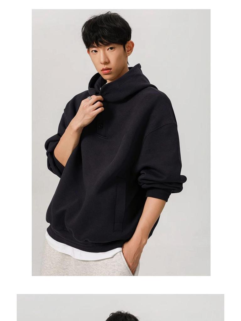 Men's 450g Heavyweight Boxy Cropped Hoodie, Button-Up, American Style for Spring/Autumn
