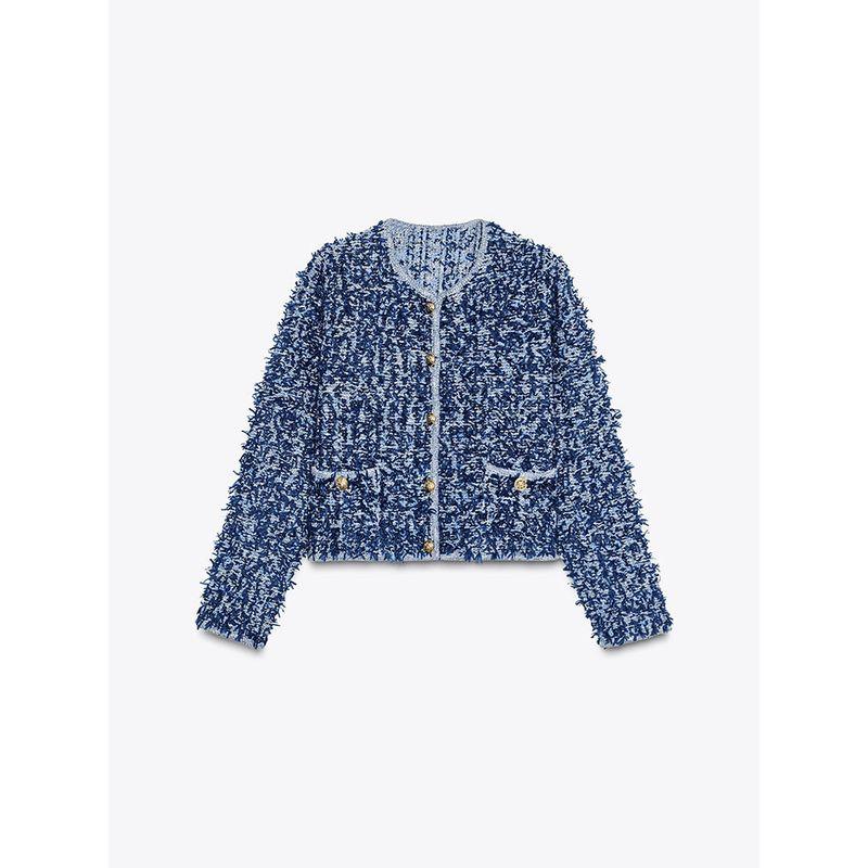 Za2025 Spring New Women Clothes Versatile Elegant Round Neck Long Sleeve Interwoven Knitted Short Coat 4192040 400