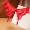 Panties Crotch Opening Low Waist Nylon Hollow Lace See-through Thong for Valentine's Day