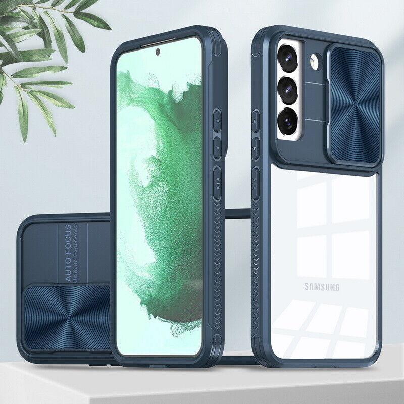 Nárazuvzdorný pancéřový průhledný kryt na telefon pro Samsung Galaxy S25 S24 S23 S22 Ultra Plus S21 S20 FE A54 Kryt s posuvným okénkem na ochranu fotoaparátu