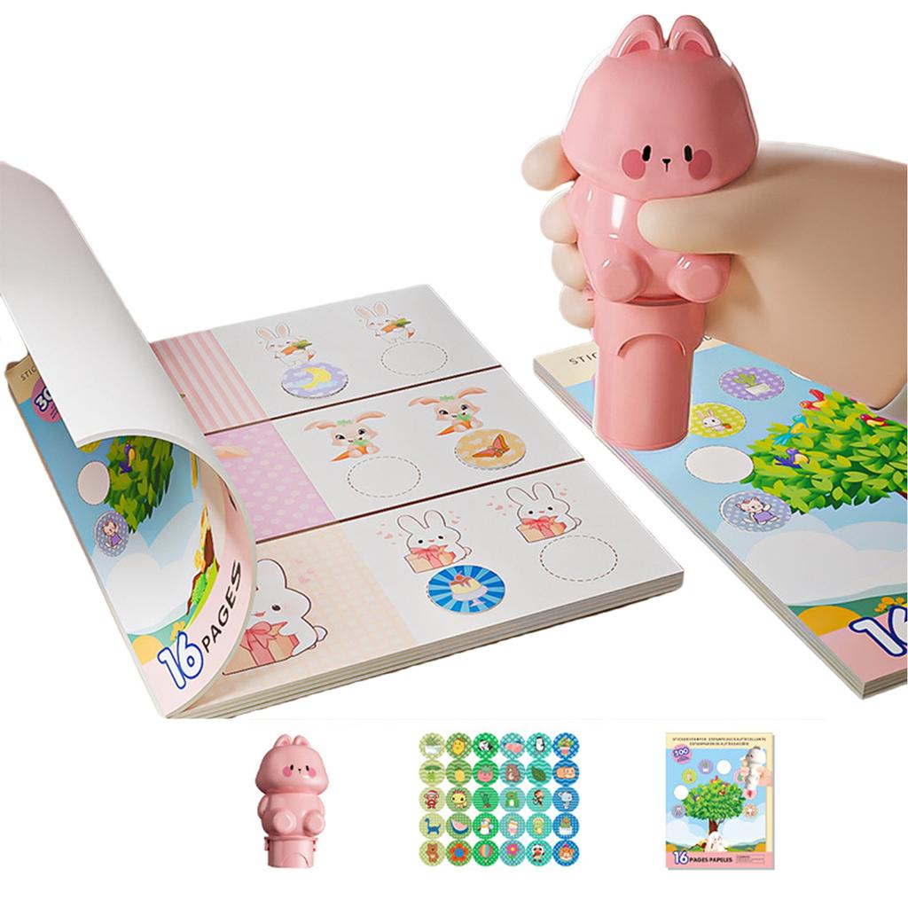 Cartoon Sticker Stamp with 300 Cartoon Sticker and 16 Pages Activity Book Children Sticker Stamper Activity Craft Toy