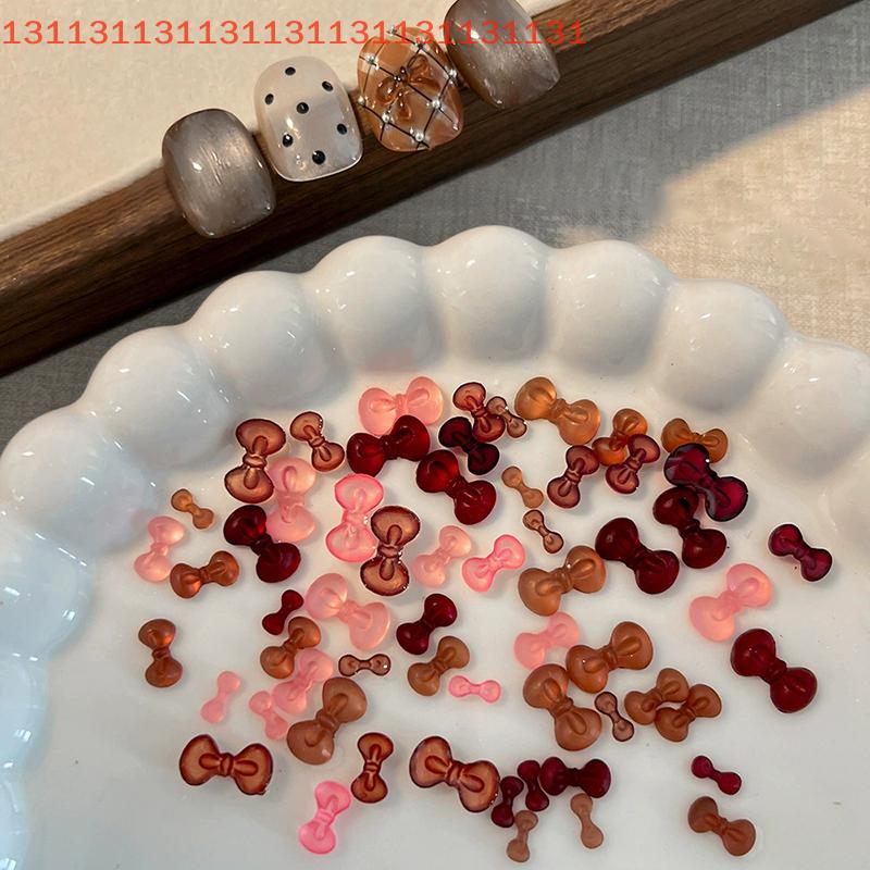 50pcs Cute Bow Tie Nail Decorations DIY Mix Parts for Manicure Accessories Winter 3D Nail Art Bow Tie Resin Charms