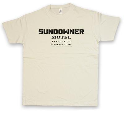 SUNDOWNER MOTEL T-SHIRT Whisky Jesse Comic Preacher Cassidy Custer Texas Hotel