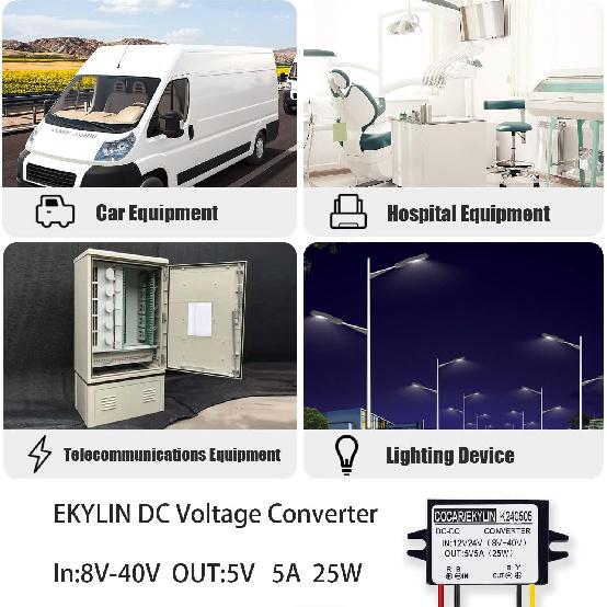 DC 12v 24v to 5v Step Down Converter Regulator 5A 25W Power Adapter Reducer for Car Electronics Truck Vehicle Boat Solar System (Accept DC 8-40V