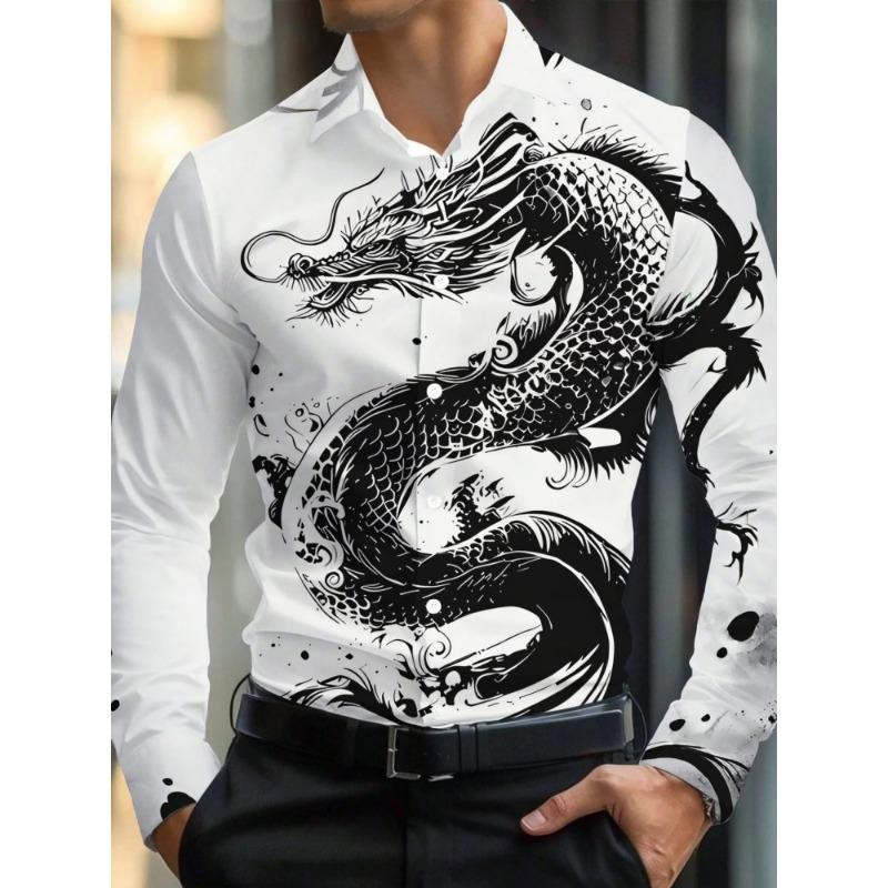 Men's long sleeved shirt with printed collar button up cardigan shirt, new fashionable men's top, trendy street daily wear