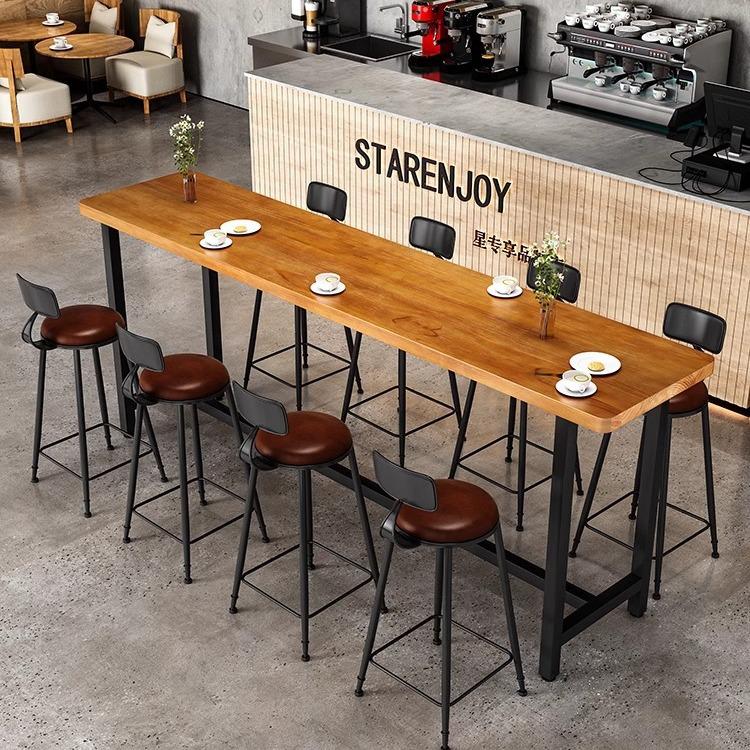Nordic Solid Wood High Bar Table and Stool Set for Milk Tea Shops