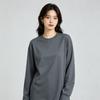 260G schwerer vielseitiger reiner Baumwoll-Rundhals-Pullover mit langen Ärmeln für Damen, einfaches einfarbiges Unterhemd, lockere Schultern, Kleidung mit langen Ärmeln