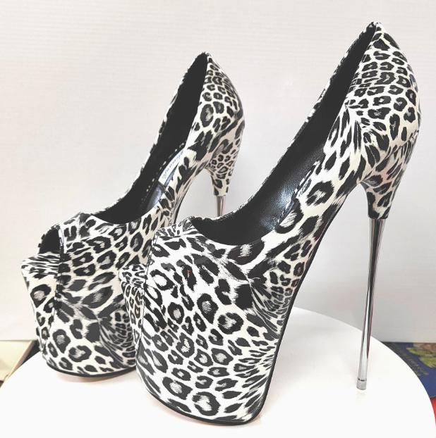 

Crossdresser Shallow Mouth Women s Shoes 19cm Thin Heels Cosplay Pumps 22cm High-Heeled Steel Pipe Dance 30cm Leopard Stilettos 34