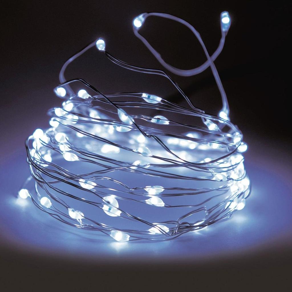 TG66259-1 CHRISTMAS TREE LIGHTS ON WIRE 10 LED MICRO GARLAND COOL WHITE + Batteries