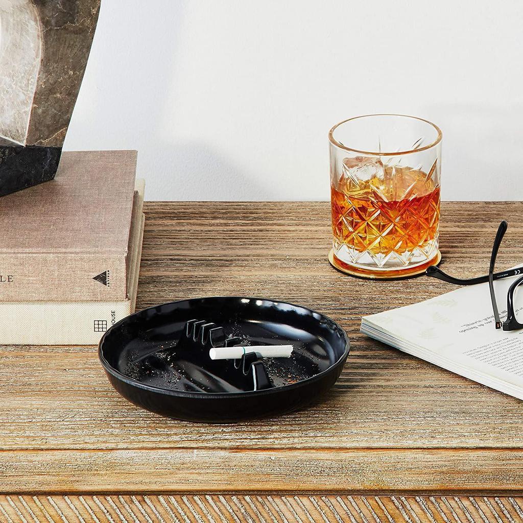 Seven-Slot Melamine Ashtray: Multi-Purpose Round Cigarette & Cigar Holder