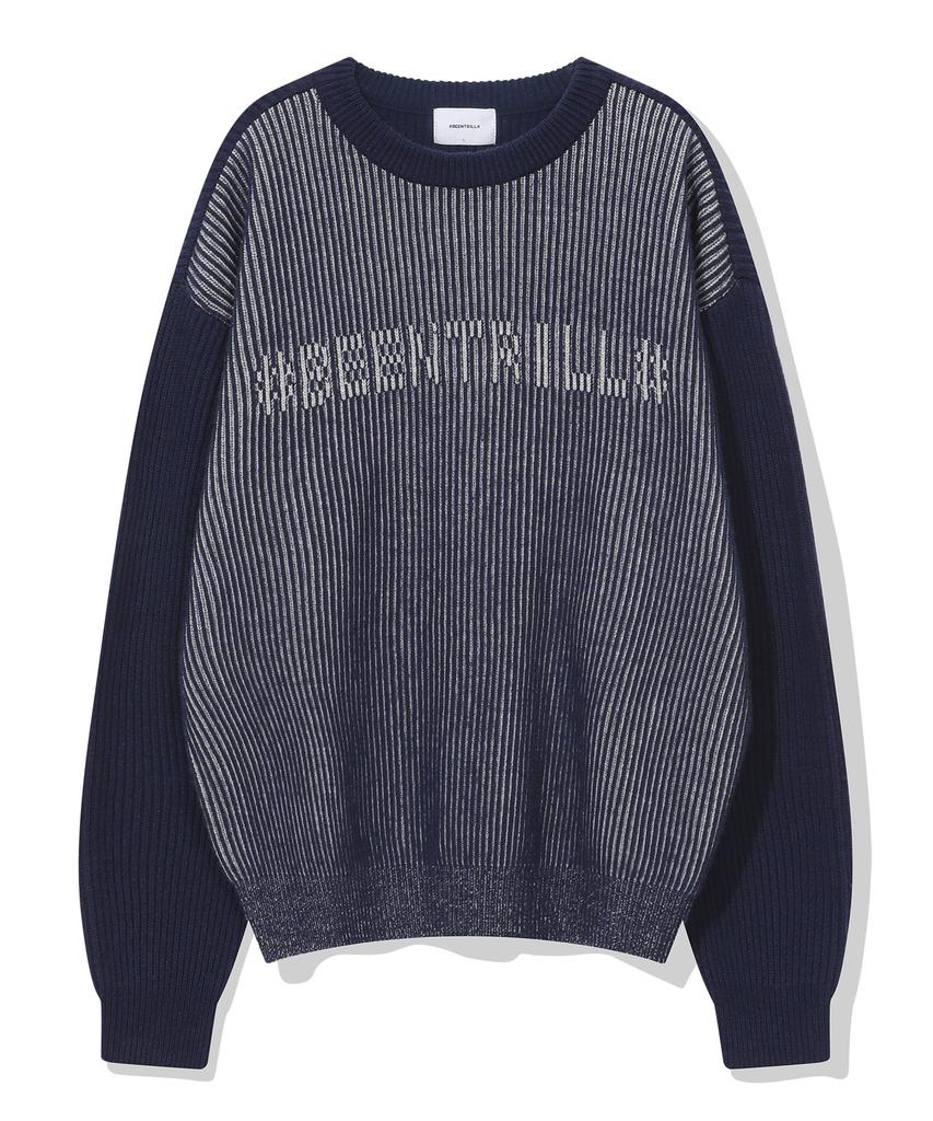 BEENTRILL Jacquard Logo Two-Tone Knit (Navy)