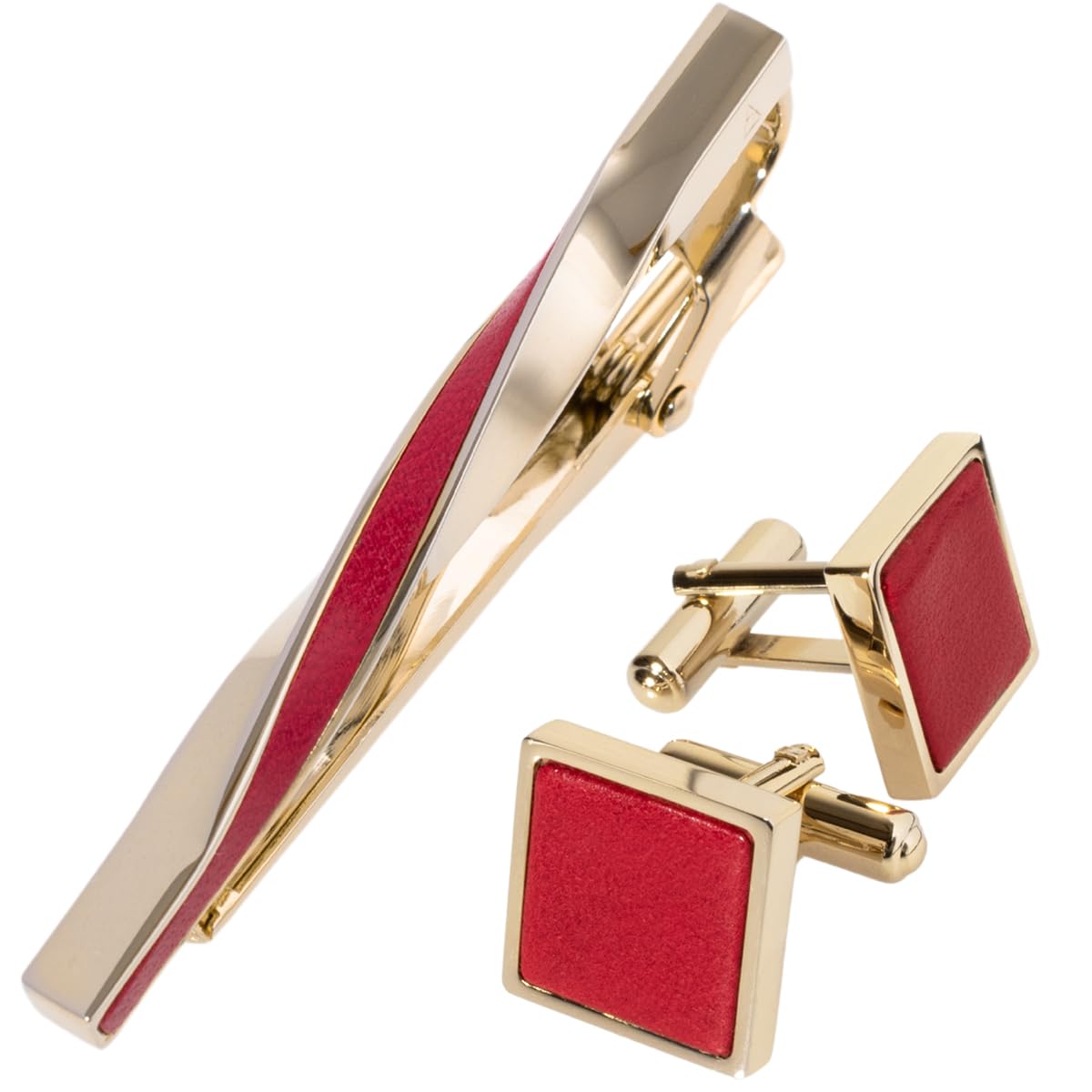 

Набор запонок для галстука Twist из натуральной кожи, латуни, сделано в Японии, Twist, красный [Tabarat] для мужчин (Светлое золото)