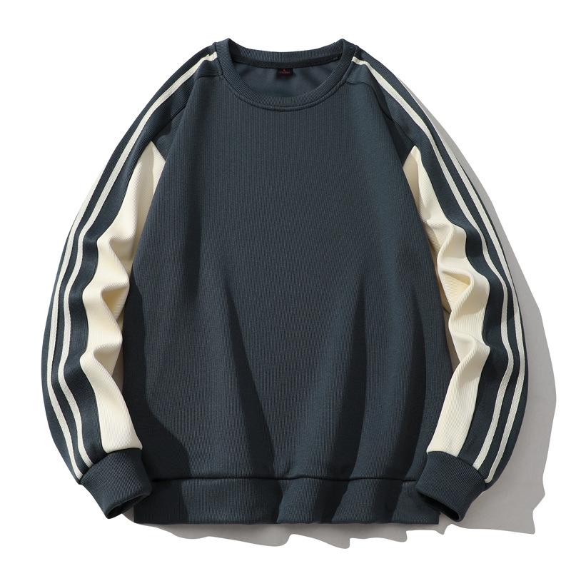 Splicing Three Bar Pull Tab Round Neck Hoodie for Men, Versatile and Loose Base