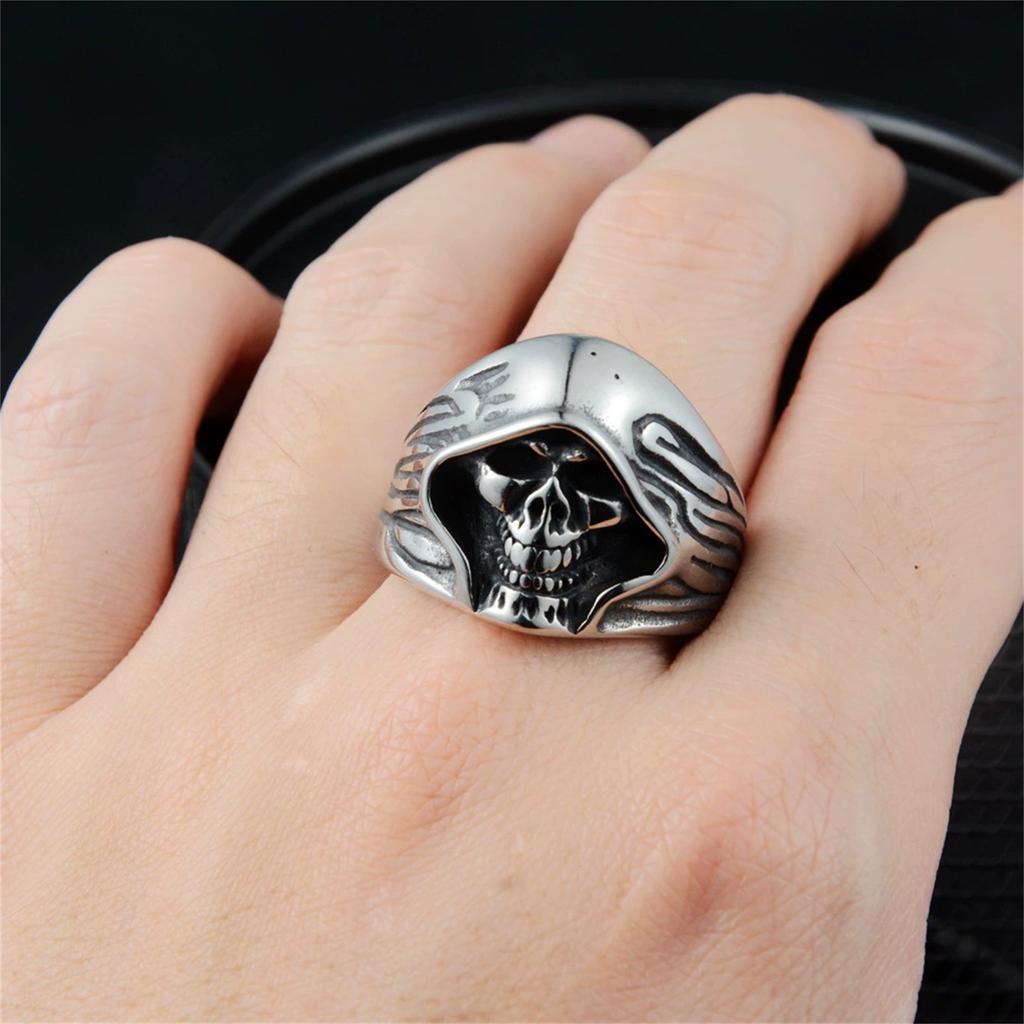 Santa Muerte Ring Stainless Steel Our Lady of Holy Death Mexican Grim Reaper Men's Punk Hip Hop Jewelry