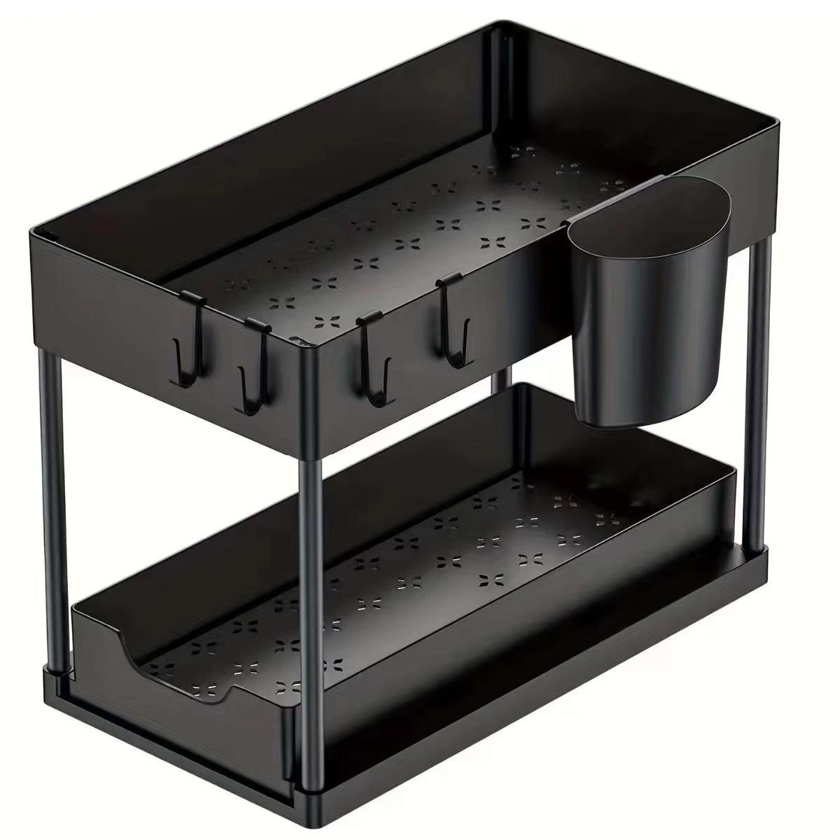 

2PCS Pack Pull Out Storage Rack for Kitchen Bathroom Countertop, 2-Layer Under Sink Drawer Organizer Cleaning Supplies Holder