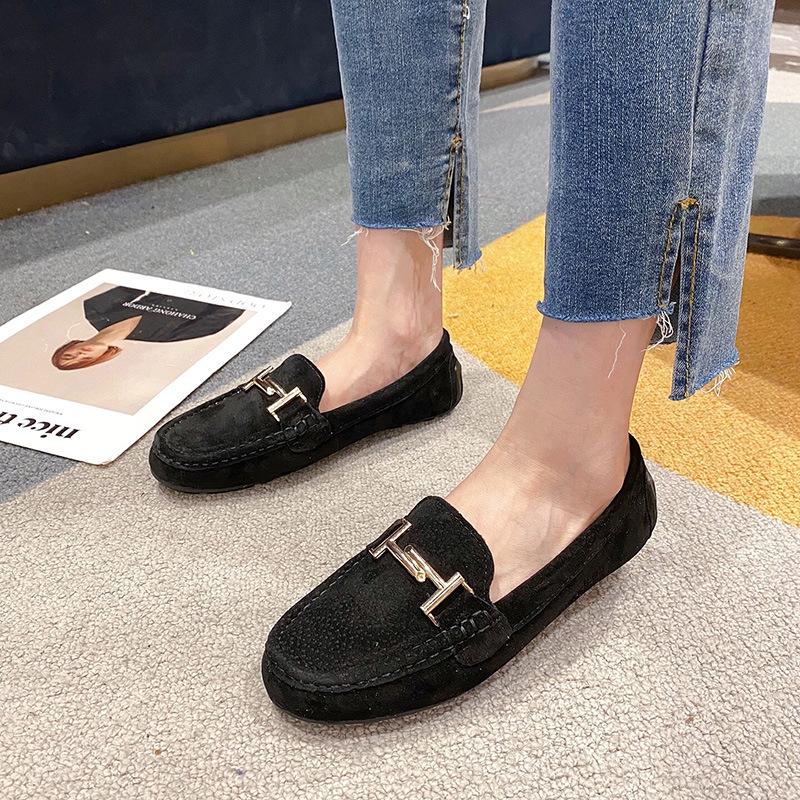 Fashion 2025 Brand Metal Buckle Mocasines Women Genuine Leather Shoes Pigskin Loafers Femmes Slip On Cow Suede Flats Woman Shoes Walking