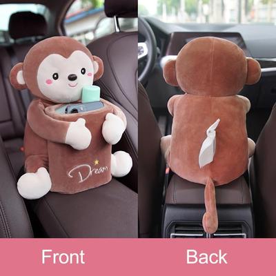 Cartoon Plush Car Tissue Box Car Accessories Animal Monkey Pig Rabbit Plush Tissue Box Holder For Car Armrest Box Car Accessorie