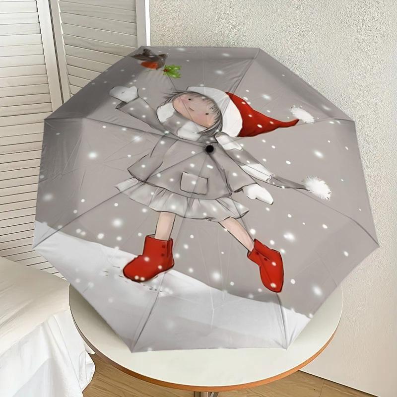 1PC Girl snowflakeAutomatic Open/Close Umbrella with Windproof, 8-Rib Sturdy Canopy, Durable Ribs, Fashionable Design, Outdoor Accessory, Fun Prin, Ho