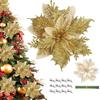 Artificial Christmas Flowers - AIMOONSA - Glitter Poinsettia (12 Pcs) - Yellow - Metal Clip & Rod - Christmas Interior