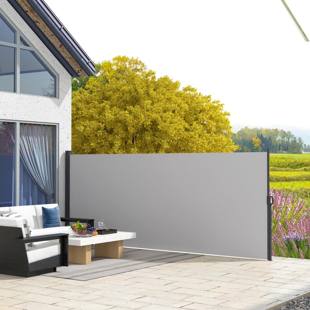Retractable Side Awning Outdoor Privacy Screen For Garden Hot Tub Balcony Terrace Pool 400 X 180cm Light Grey
