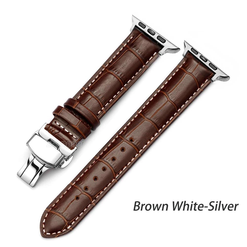 Leather Watchbands for Apple Watch Series 7 45mm 41mm Watch Band for Iwatch 6 5 4 SE 44mm 40mm 42mm 38mm Strap Butterfly Buckle