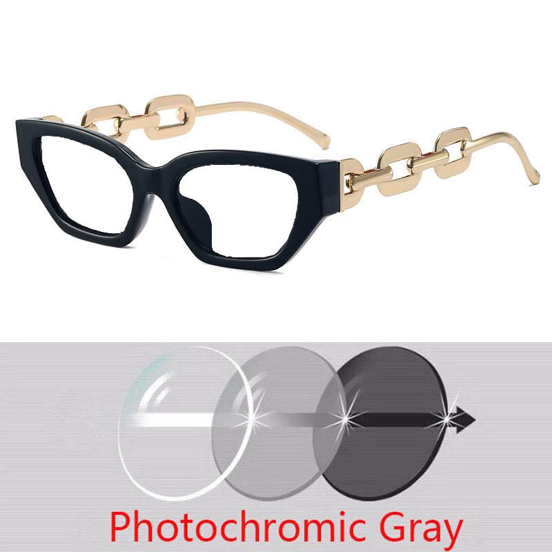 Vintage Small Frame Sunglasses With Chain Legs Cat Eyes Stylish Eyewear Prescription Sunglasses Women 0 -0.5 -0.75 -2.0 To -6.0