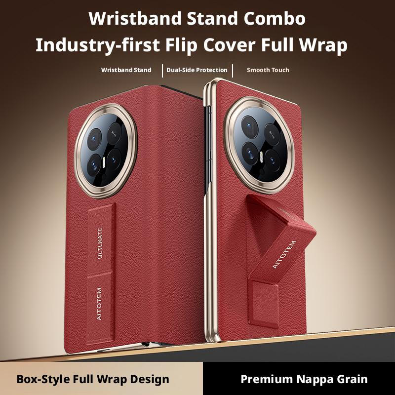 Custodia per Honor Magic V6 in Pelle PU Nappa Doppia Cerniera Protezione Fotocamera Cinturino da Polso Supporto Cinturino per Dita Copertura Flip