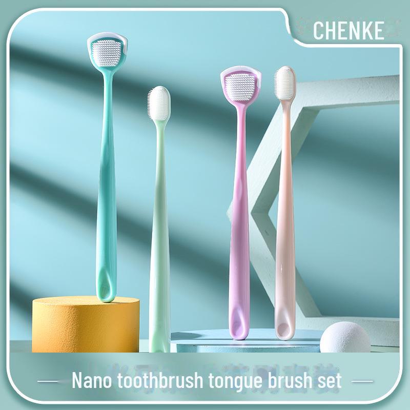 Nanotech Soft Bristle Toothbrush with Silicone Tongue Scraper for Adults