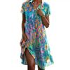 2025 European Summer Women's Bohemian Print Round Neck Short Sleeve Maxi Dress