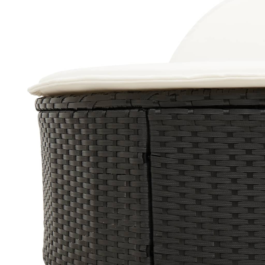 Double Sun Lounger with Cushions Black Poly Rattan