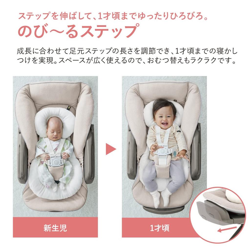 Combi Electric High Chair White Label Nemurira AUTO SWING BEDi Long Sleep Shell Milky Beige with Washable Lunch Tray EG+