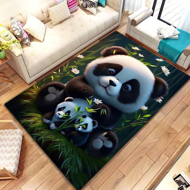 Uroczy dywanik z pandą do sypialni, pokoju zabaw, na sofę, dywan z naturalnych liści bambusa, kreskówkowy dziki zwierz dżungli, wewnętrzna mata podłogowa, wycieraczka