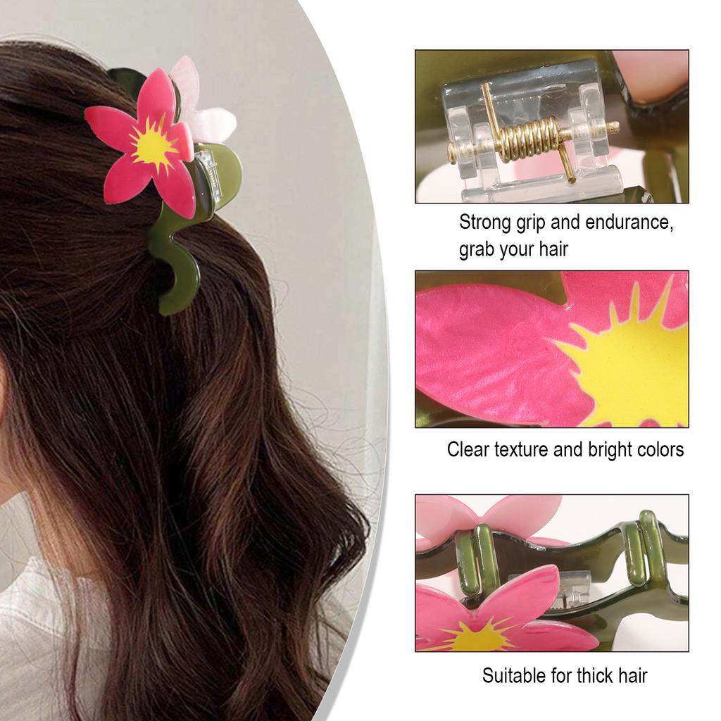 Vintage Flower Hair Clip Shark Clip for Women Boho Chic Hair Accessories with Non-Slip Teeth