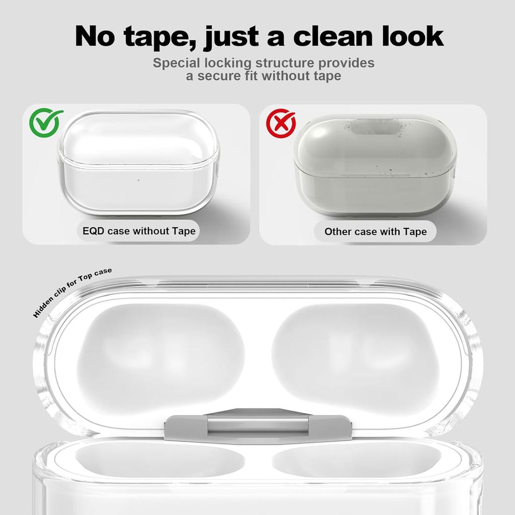 EQD AirPods Pro 2 Kılıfı Şeffaf, Temizleme Kiti ve Anahtarlık ile, Beyaz