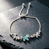 Vintage Fashionable Thick Silver-Blue Butterfly Charm Bracelet Pull-On Silver Plated Copper Alloy High-End Elegant Women's Hand