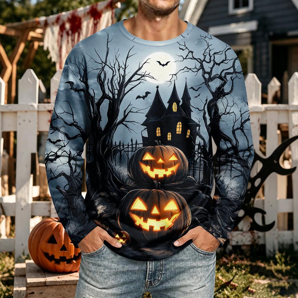 Men's Halloween Long Sleeve Neck Casual Comfortable T-Shirt