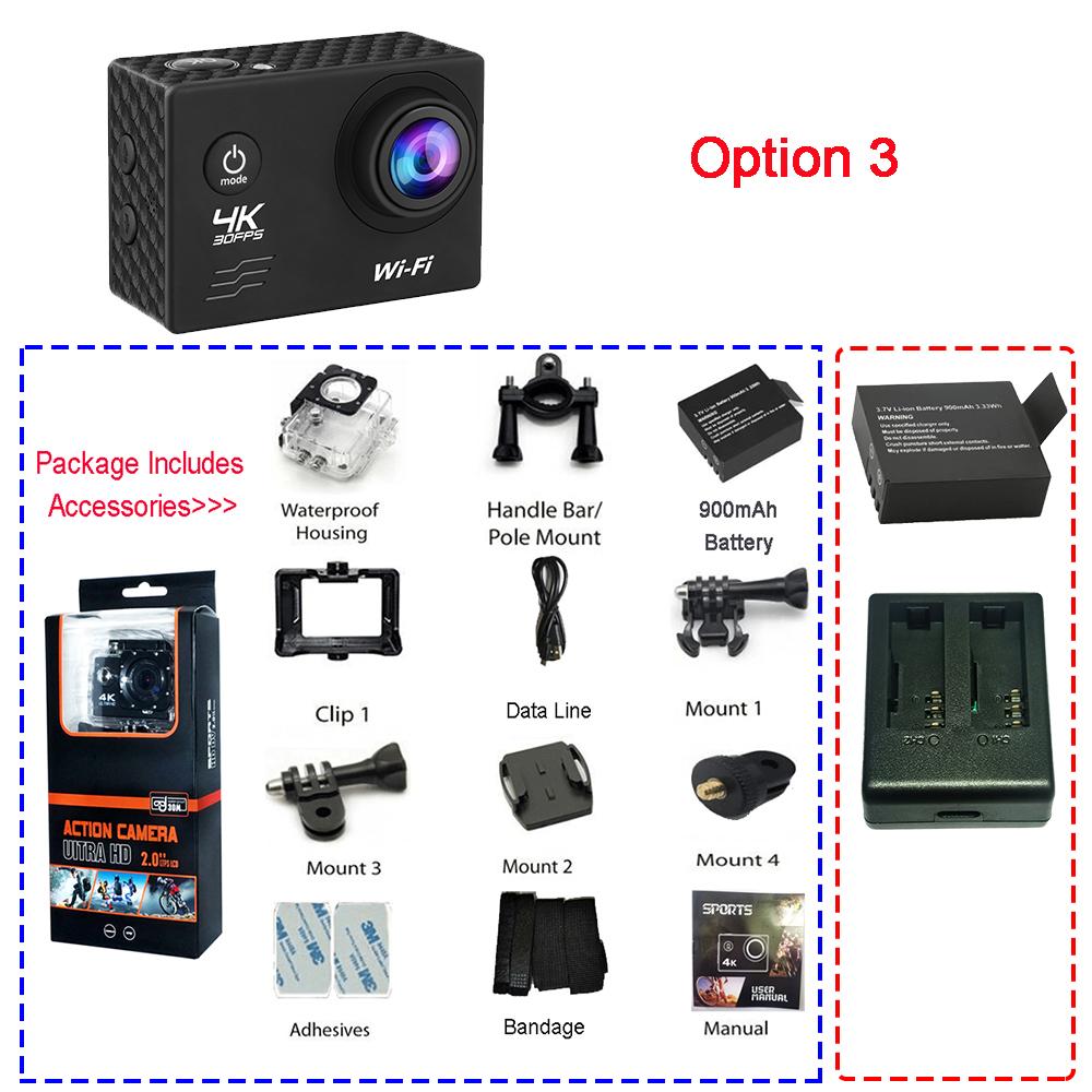 Action Outdoor Sport Camera H10 Ultra HD 4K 16MP WiFi 2.0" Screen DVR Webcam 170D Underwater 30M Waterproof Helmet Video Camera