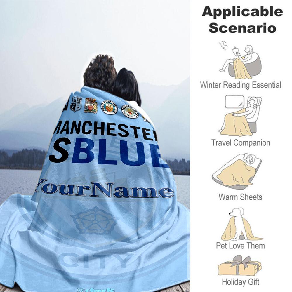 Manchester City Personalized Name Blanket Cozy Personalized Blanket Soft Warm Cozy Great for Livingroom Office Chair Home Decor Nap