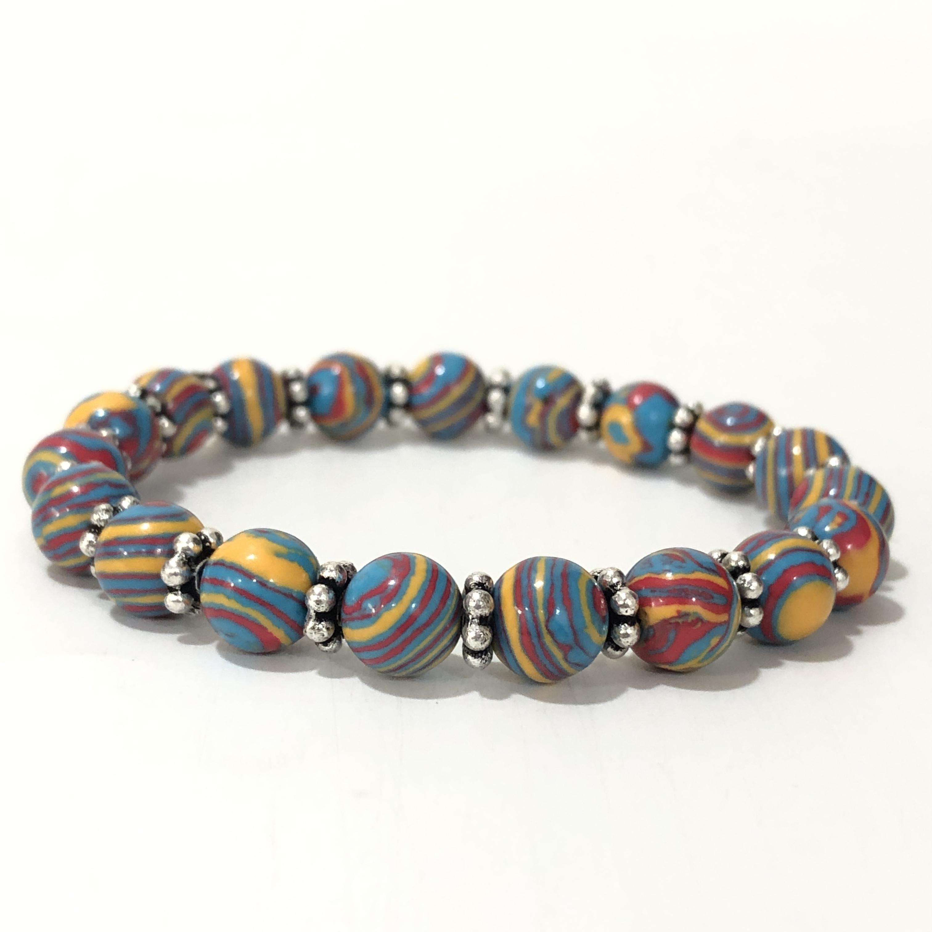 8mm Natural Rainbow Calsilica Gemstone Healing Beads Jewelry Handmade Stretchable Unisex Bracelet 7.5 For Gift CSB-14