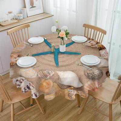 Strand Seestern Muschel Sand Runde Tischdecke Festival Esszimmer Wasserdichte Tischdecke Tischdecke Für Hochzeit Party Decor