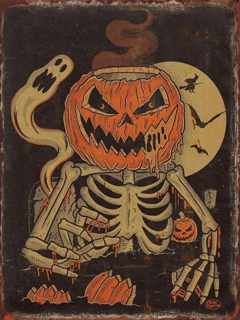 Halloween-Horror-Kürbislaternen-Metallschilder mit Hexenmuster, Wanddeko-Plaketten für Wohnzimmer, Festivaldekoration