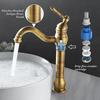 New Ceramic Antique Copper Faucet Bath 360° Swivel Single Hole Faucet Retro Long Neck Mixing Sink Faucet Matching Pop-up Drain