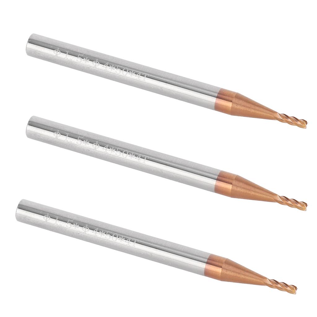 3Pcs Milling Cutter 4 Flutes Tungsten Steel CNC End Mill Cutting Tool 1.5 x 50 x 4T