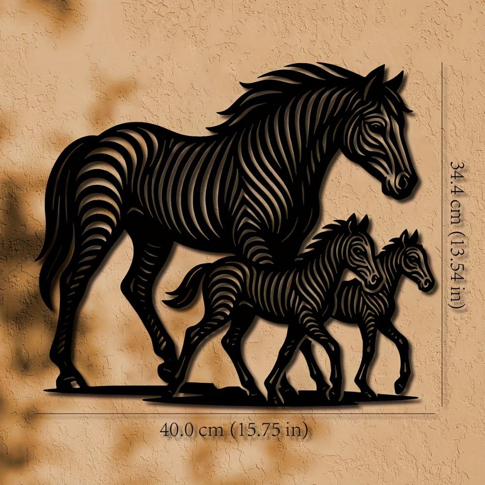 

1pc Large Metal Wall Art Black Horse Family Parents and Foal Standing Walking Heavy Iron Indoor Outdoor 1pc